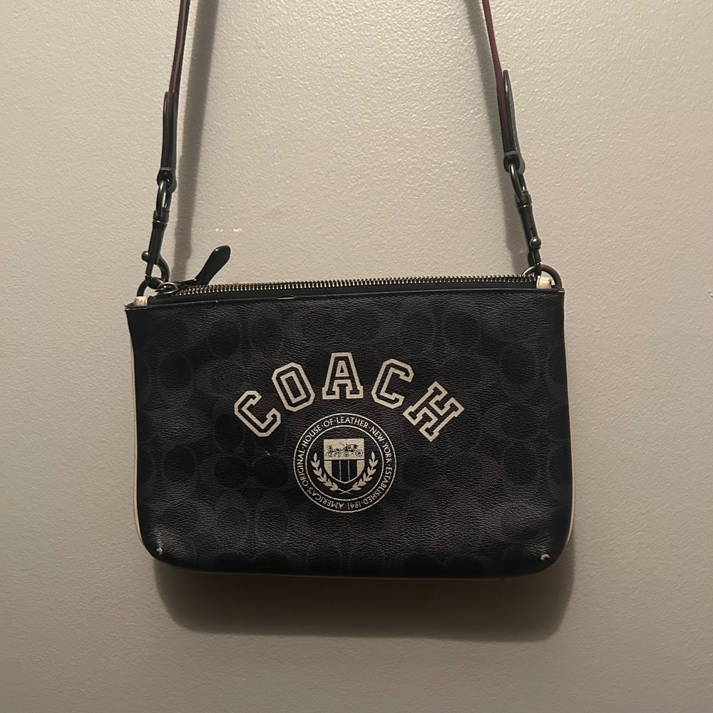 Coach Crossbody Bag Womens Black Signature Monogram Collegiate Shoulder CB915